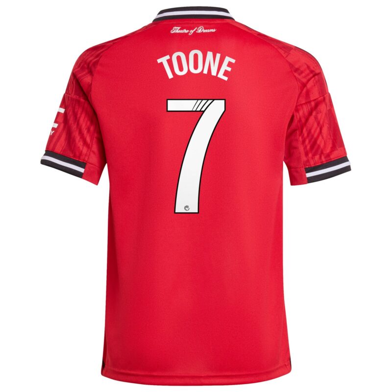 Manchester United adidas WSL Home Shirt 2025-26 - Kids with Toone 7 printing