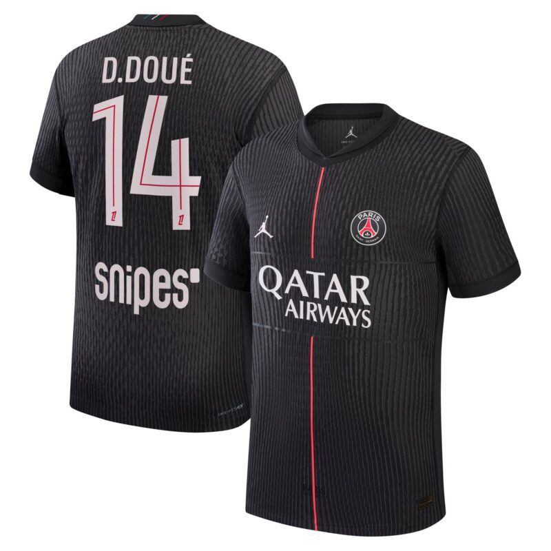 A2B image: psg-jordan-fourth-dri-fit-adv-match-shirt-2025-26-with-d-doue-14-printing PSG Jordan Fourth Dri-FIT ADV Match Shirt 2025-26 with D.Doué 14 printing