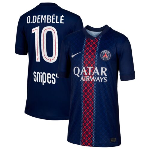 PSG Nike Home Stadium Shirt 2025-26 - Kids with O. Dembélé 10 printing