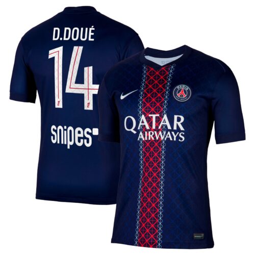 PSG Nike Home Stadium Shirt 2025-26 with D. Doué 14 printing