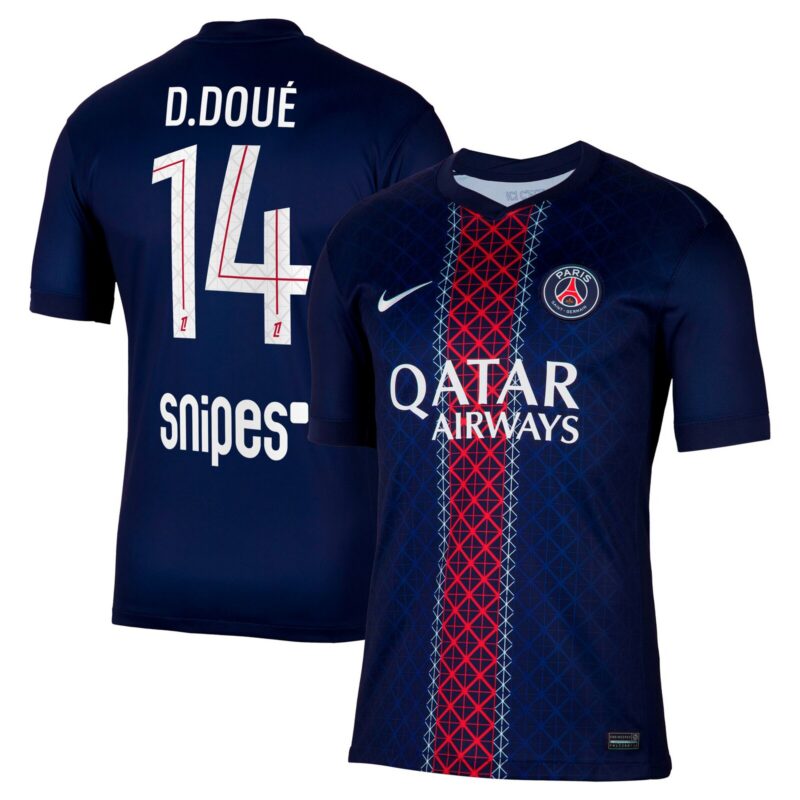 PSG Nike Home Stadium Shirt 2025-26 with D. Doué 14 printing