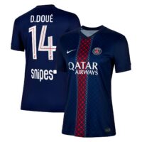 A2B image: psg-nike-home-stadium-shirt-2025-26-womens-with-d-doue-14-printing PSG Nike Home Stadium Shirt 2025-26 - Womens with D. Doué 14 printing