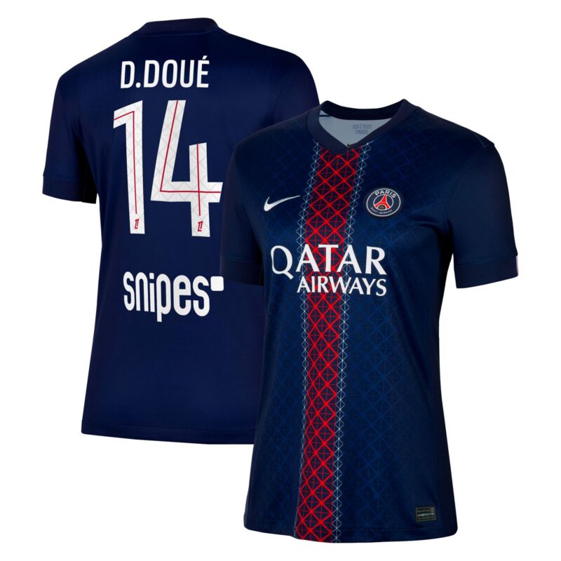 A2B image: psg-nike-home-stadium-shirt-2025-26-womens-with-d-doue-14-printing PSG Nike Home Stadium Shirt 2025-26 - Womens with D. Doué 14 printing