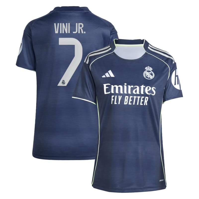A2B image: real-madrid-adidas-away-shirt-2025-26-womens-with-vini-jr-7-printing Real Madrid adidas Away Shirt 2025-26 - Womens with Vini Jr. 7 printing