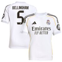 A2B image: real-madrid-adidas-home-shirt-2025-26-kids-with-bellingham-5-printing Real Madrid adidas Home Shirt 2025-26 - Kids with Bellingham 5 printing
