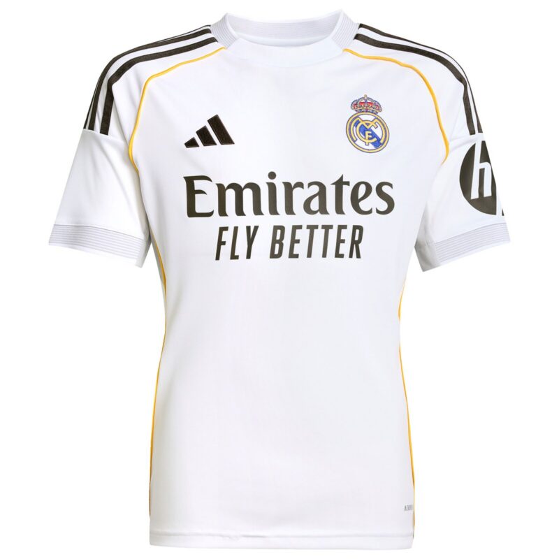 A2B image: real-madrid-adidas-home-shirt-2025-26-kids-with-bellingham-5-printing Real Madrid adidas Home Shirt 2025-26 - Kids with Bellingham 5 printing