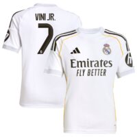 Real Madrid adidas Home Shirt 2025-26 - Kids with Vini Jr. 7 printing
