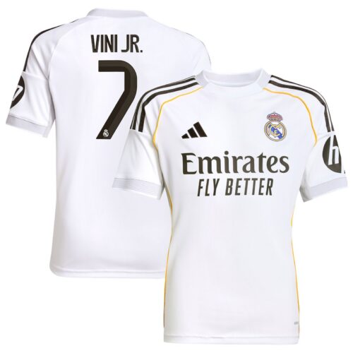 Real Madrid adidas Home Shirt 2025-26 - Kids with Vini Jr. 7 printing