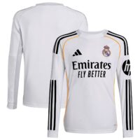 A2B image: real-madrid-adidas-home-shirt-2025-26-long-sleeve-kids Real Madrid adidas Home Shirt 2025-26 - Long Sleeve - Kids