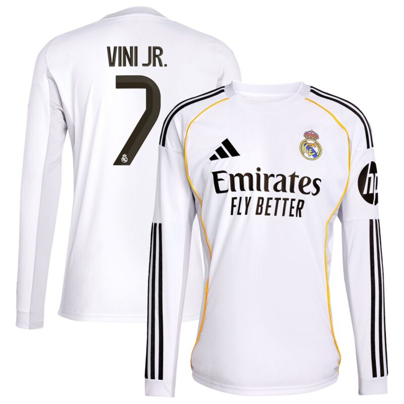 Real Madrid adidas Home Shirt 2025-26 - Long Sleeve with Vini Jr. 7 printing