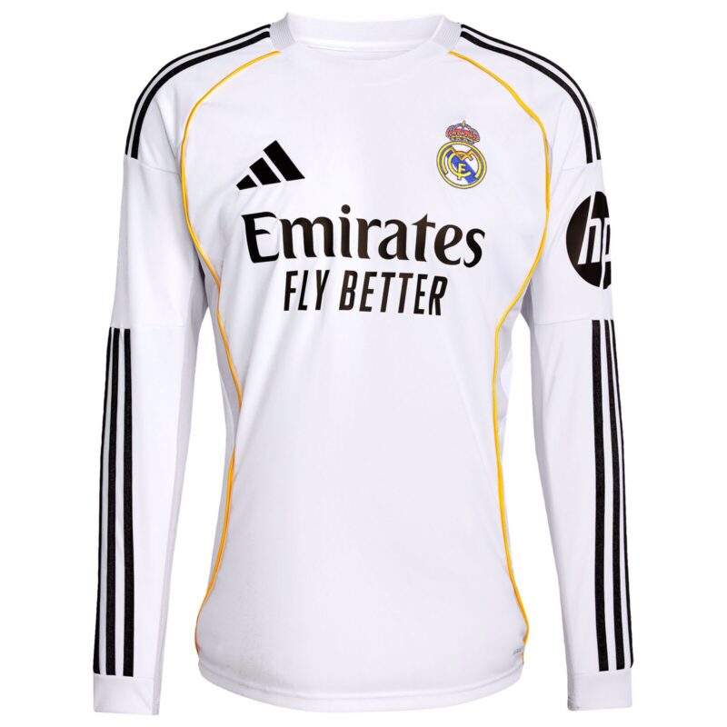 Real Madrid adidas Home Shirt 2025-26 - Long Sleeve with Vini Jr. 7 printing