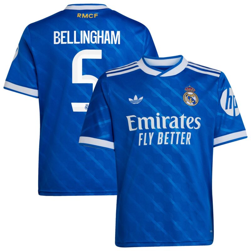 Real Madrid adidas Third Shirt 2025-26 - Kids with Bellingham 5 printing
